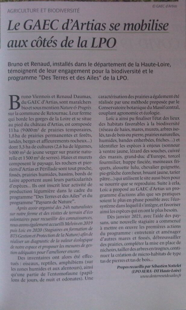 GAEC d'Artias - l'Oiseau Magazine 145- 2022